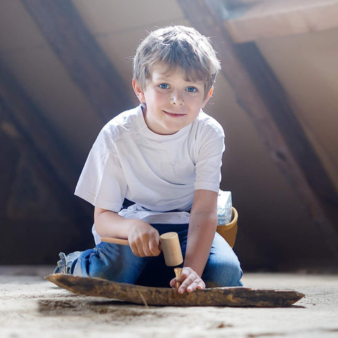 Hammering and Pounding Toys for Kids, 1 Wood Hammer and 30 Bamboo Nails for Fine Motor Skills