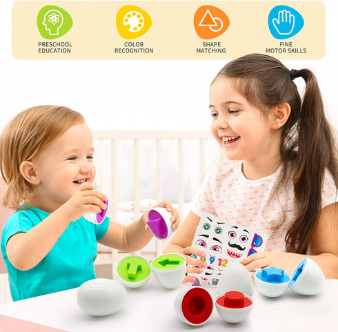 MOONTOY 12PCS Matching Eggs for Toddlers, Montessori Geometric Eggs Educational Learning STEM Toy