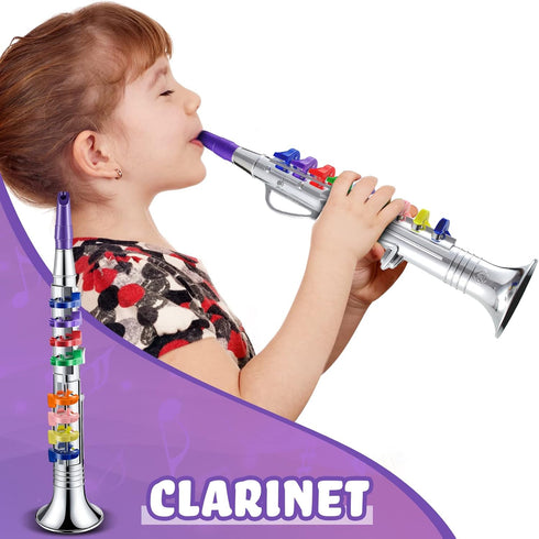 Set 2 Amylove of Toy Saxophone and Clarinet for Kids Toddlers Plastic Instruments Fake Music Toy Portable Early