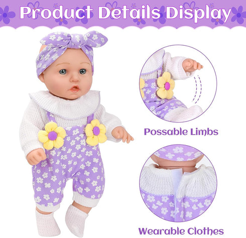 12" Backpack Accessories,12 Inch Set 3+ Flower Pattern Baby Doll With Carrier Can Store Clothes and Baby Dolls In Gift