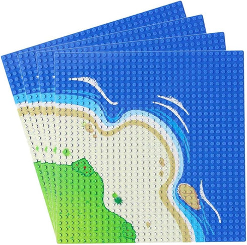 Feleph 4 Pieces Classic Blue Baseplate for City Road, Beach, Ocean Island, 10 x 10 Inches, Compatible with All Major