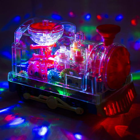 Berry President Transparent Electric Gear Train Toy with Flashing Lights and Music for 2-5 Year Old Boys