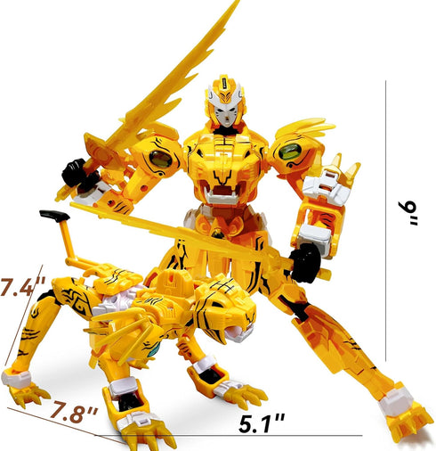 STOULKD 6-12 Animal Transforming into Leopard Robot Toy with Tiger Action Figure, Deformation Robot for Boys & Girls