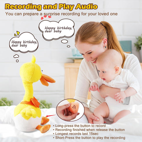 HCdoujoy 13" Eggshell Talking Dancing Duck, Repeating What You Say Mimicking Recording Plush Baby Toy Musical Songs