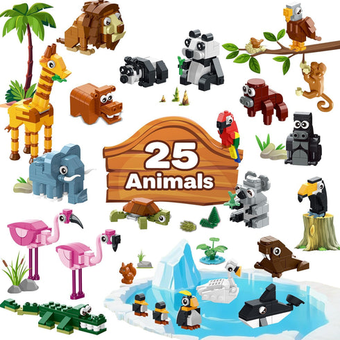 25 Set 8 Pack 6+ (1460PCS) HOGOKIDS Animals Zoo Building with Play Mat - Zoo Scene modules Blocks Toy for Easter