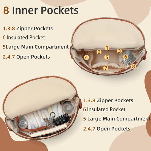 Backpack Backpack 14 miss fong Small Diaper Bag Mini Diaper Bag, Leather Diaper Bag Mini with Pockets Insulated Pockets
