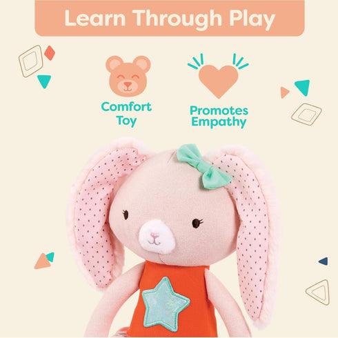 B. toys 15-Inch Plush Bunny - Soft Stuffed Animal for Baby, Toddler, Washable Rabbit, Orange & Pastel Outfit