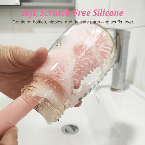 6-in-1 Set Pink Travel Baby Bottle Cleaner Kit Portable Brush with Drying Rack & Storage Case | Baby Travel Essentials