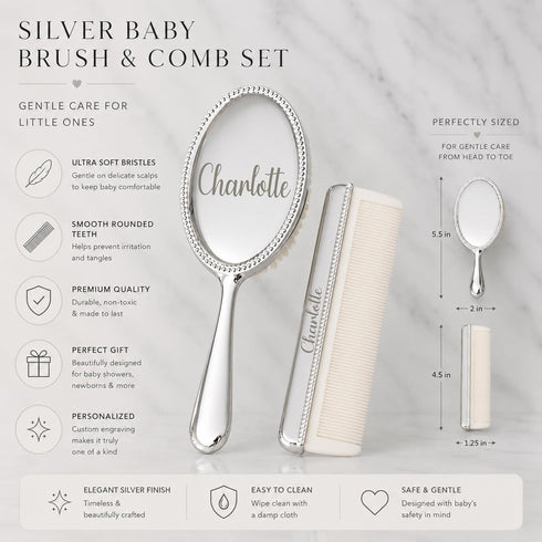 Set Luxury Personalized Silver Baby Brush Custom Baby Keepsake