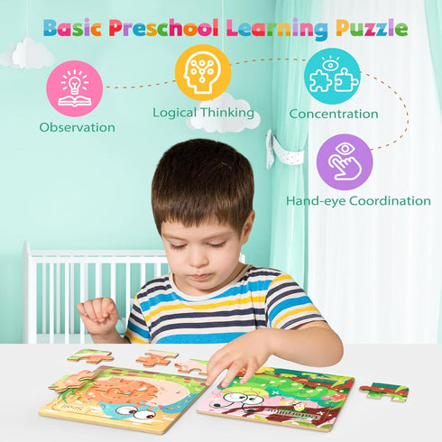 8 Pack Kids3-5, 9 Zeoddler Wooden Puzzles for Toddlers, Insect Animal Jigsaw Puzzles for Pieces Preschool Learning