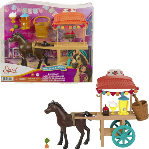 Mattel Spirit Untamed Miradero Snack Cart with Rolling Wheels, Canopy, 5-in Pony