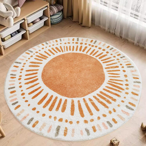 Poowe Cute Point Rings Kids Play Mat Baby Nursery Rug Round Educational Alphabet