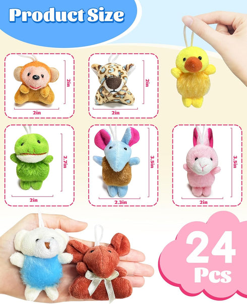 Kidific 24 Pack 3-5, 4-8, 8-12, Mini Stuffed Animals, Small Plush Keychain Party Favors for Kids Bulk Treasure Box Toys