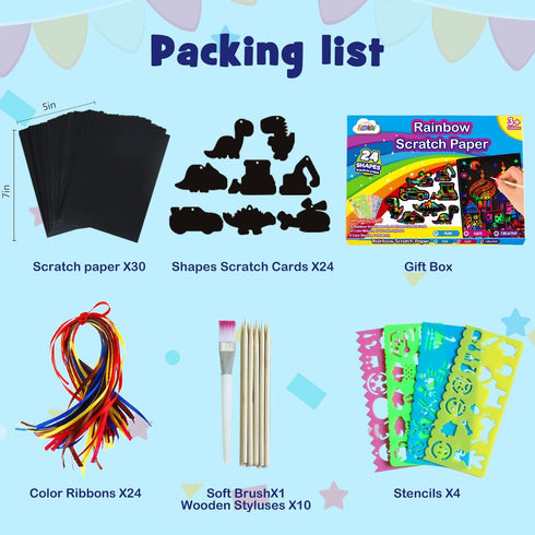 ZMLM Scratch Paper Art Set for Kids, Rainbow Magic Scratch Off Craft Supplies for Birthday Party Gifts