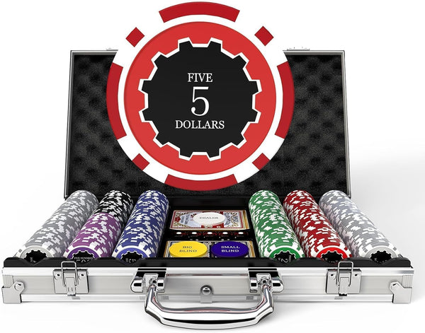 Poker Chips with Denominations - 300-pcs 11.5g Weighted Casino Chips Set with Aluminum Case