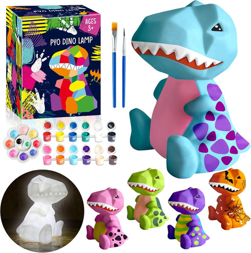 FUNZBO Paint Your Own Dinosaur Lamp, Arts and Crafts for Kids Ages 4-8, Painting Kits for Dinosaur Birthday Decorations
