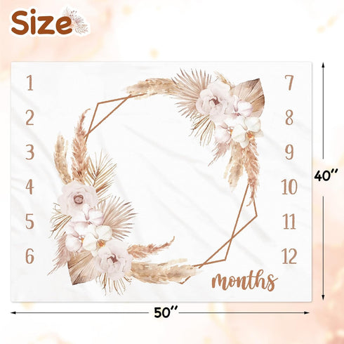 Boho Baby Milestone Monthly Blanket, Spring Floral Neutral Growth Photo Props for Little Boy Girl