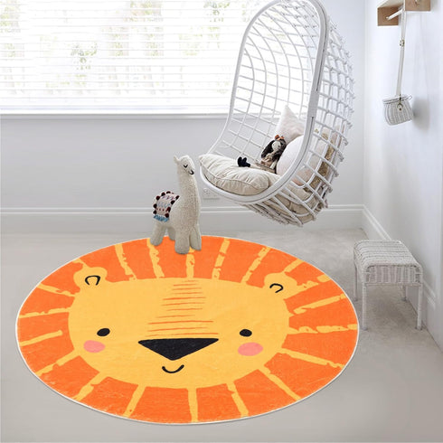 4ft, ABREEZE Kids Play Rug Lion Round Area Rug Kids Nursery Door Mat Soft Plush Non-Slip Childrens Carpet for Bedroom