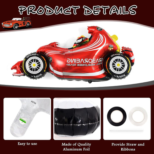 10 PCS Race Car Balloons, Hot Wheel Tire Balloons and Foil Helmet Checkered Balloons for Birthday Party