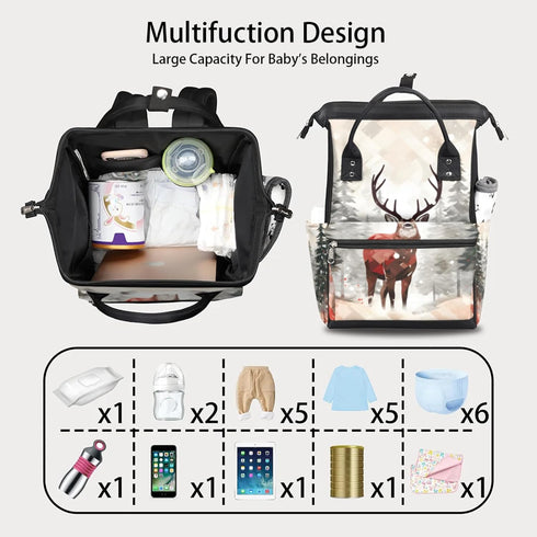 Hsnar Backpack Christmas Deer Waterproof Diaper Bag Large Capacity Baby Bag with Stroller Straps, Multi-Pocket Diaper