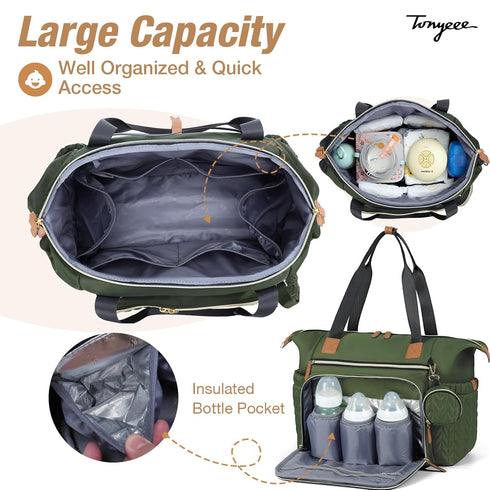 Diaper Bag Tote, Large Baby Diaper Bags Waterproof, Hospital Bag for Labor Delivery with Pacifier Case, Changing Pad