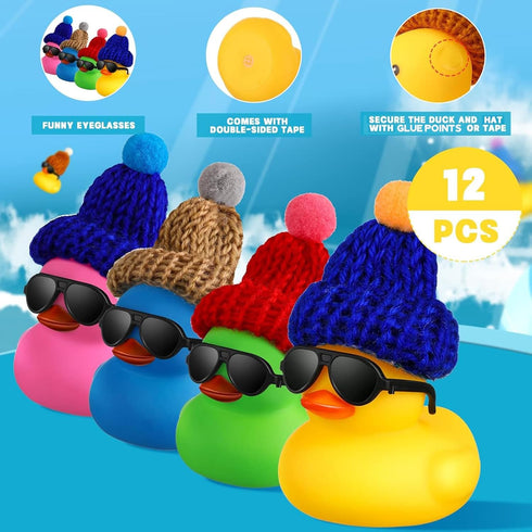 12 Chivao Pcs Mini Rubber Ducks with Sunglasses/ Glasses and Hats/ Necklace, Cruise Rubber Ducks in Bulk Small Bathtub