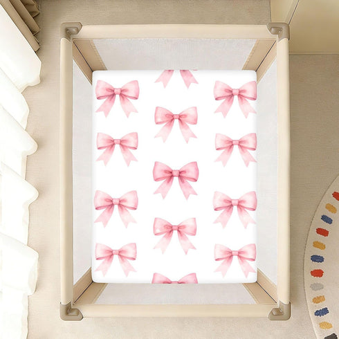 CZXW 52" 28" Pink Bows Ribbons Crib Sheets Fitted x Natural Cotton Soft & Breathable for Baby Crib Mattress