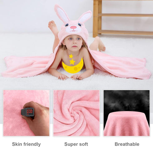 Swimming 27.5" 47" 0-7T MICHLEY Cartoon Hooded Baby Towel Unisex, Premium Soft Bathrobe Large Washcloths x for (Rabbit)