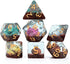 Gate Keeper Games and Dice: Inclusion Dice - 7pc RPG Set with Multi-Colored Dino Eggs & Brown Glitter
