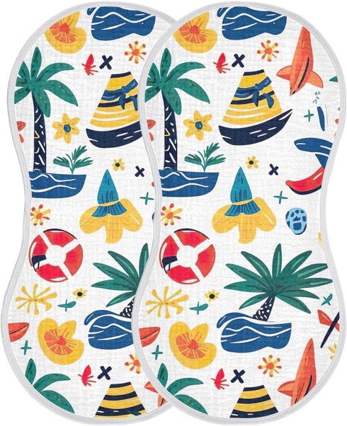 PaChyLuu 1 Pack 22 11 Inch Cute Cartoon Beach Theme Muslin Burp Cloths Cotton Absorbent Baby Burping Rags for Boys