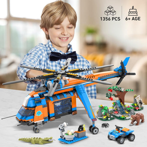 1356PCS Set Playset 6+ CUBIMANA City Jungle Adventurer Helicopter Building Toys - Forest Truck Adventure Building