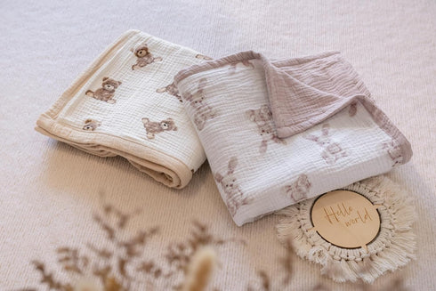 2 47"x 47" Little Jump Layers Muslin Cotton Baby Blankets - Bunny Toddler Quilt Crib Blanket - Gender Neutral Crib