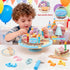 Set HAPGFS Wooden Birthday Cake Toy for Kids, Realistic Birthday Cake with Candles and Fruits for Pretend Play, Wooden