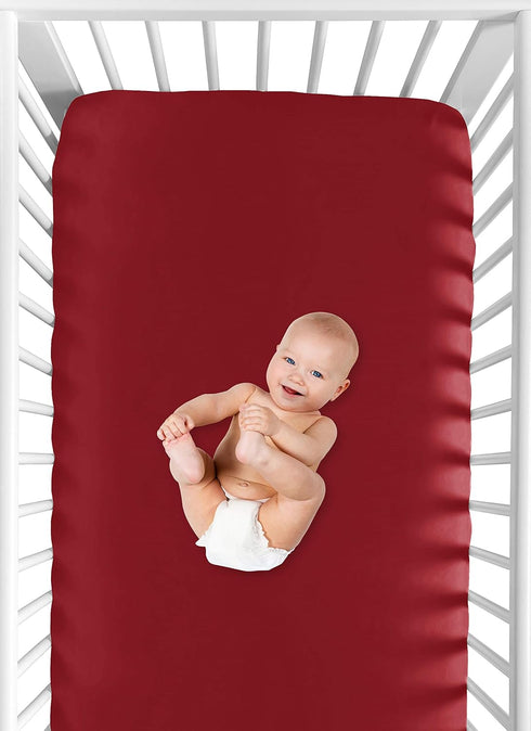 Solid Red Fitted Crib Sheet for Baseball Patch Collection