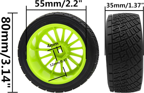 80mm/3.14" Rubber Tires & Plastic Wheel Rims 2.2 Inch 12mm Hex Hub Compatible with 1/10 HPI WR8 Off-Road Rally 1/14