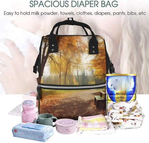 HCBPWVQA Backpack Daypacks Backpack Mommy Autumn Park Diaper Bag with Changing Pad and Pacifier Holder, Multifunction