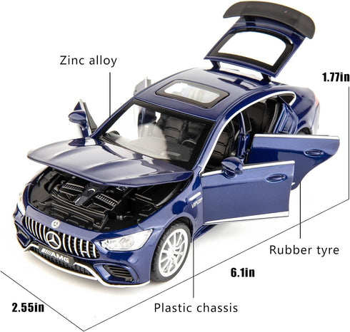1/32 Diecast Car Benz AMG GT63 Model Pull Back with Sound and Light Toy for Boys Girls Adult Gift (Blue)