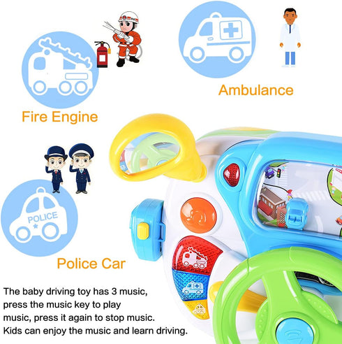 fisca Toddler Steering Wheel Toy for 1-3 Year Old, Interactive Learning Toy with Light and Sound for Preschool Kids