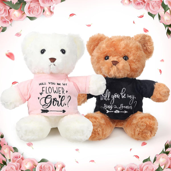 Hungdao 2 Pcs Wedding Flower Girl Proposal Gifts, 11.8 Inch Plush Bear for Wedding Proposal and Bridal Party