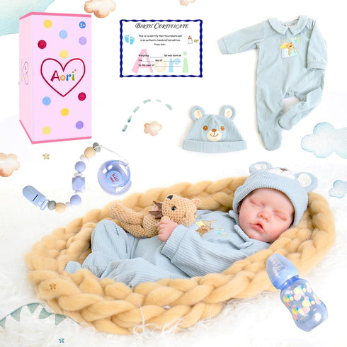 Aori Lifelike Reborn Baby Dolls - Realistic Newborn Boy Doll with Feeding Kit & Gift Box