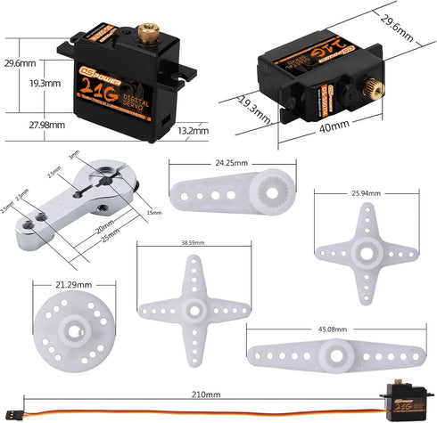 DSPOWER 2PCS 21G 25T 1/18 1/16 1/14 Mini Digital Servo, Steering Gear Full Metal Gear Micro RC Servos Motor Kit