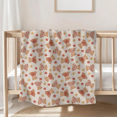 Selgkds 60x80inch Cute Bears Orange Fall Leaves Baby Blankets for Girl Boy Pastel Bear Sweaters Autumn Infant Toddler