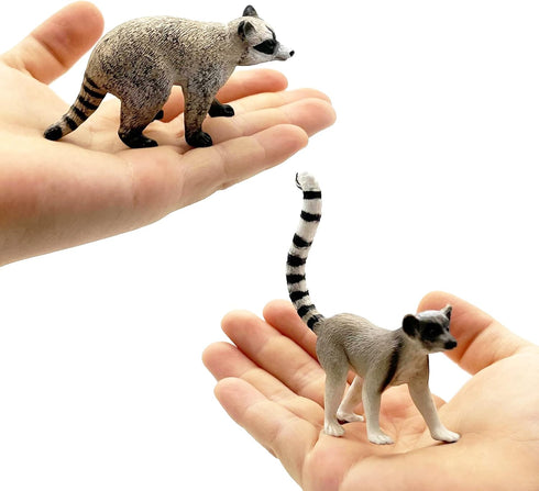 Gemini&Genius Raccoon Lemur Wild Animal Action Figure Toy Set - Realistic Zoo Animal Figurines for Kids