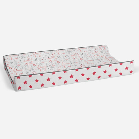 Baseball Themed Muslin Quilted Changing Pad Cover in Red/Grey
