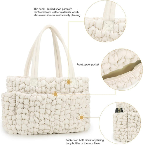 Mommy Puffer Tote Diaper Bag for Women, Multifunction Lightweight Fashion Quilted Tote Bag