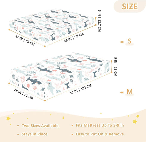 miaozhen 1 Pack 52x28 Cotton Baby Crib Sheets Comfy Breathable Cute Cartoon Tropical Shark White Toddler Mattresses
