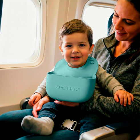 ADORIKIDS RideBib Silicone Vomit Bib with Extra-Deep Pocket for Motion Sickness Relief During Travel. Patent Pending