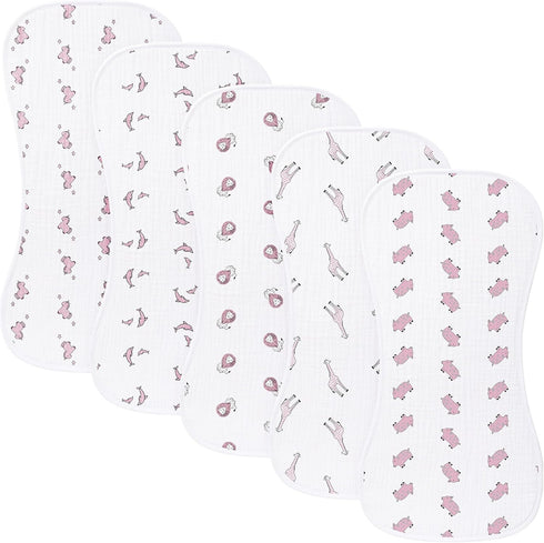 sleepyturtle 5 Pack Baby Burp Cloths, Unisex Newborn Burping Cloths, Soft and Absorbent