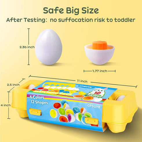 12 1-3 CPSYUB Matching Egg Toy PCS for Toddlers Ages Kids, Easter Eggs Shape & Color Recognition with Carton