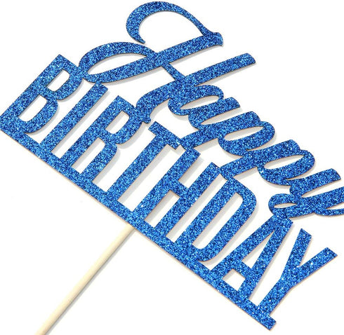 Blue Glitter Happy Birthday Cake Topper, Birthday Sign Cake Topper for Adults, Children, Teenagers, Anniversary Party